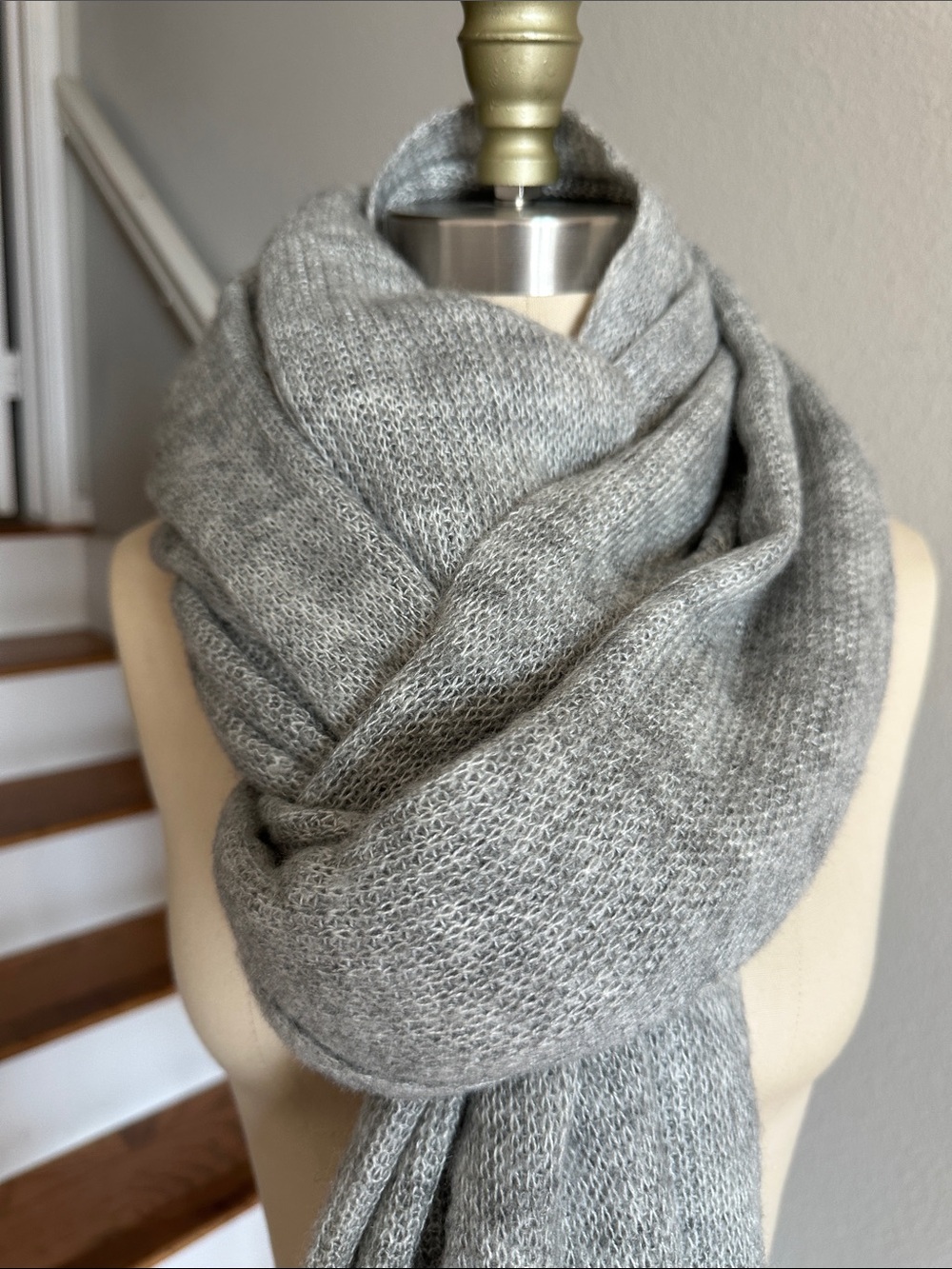 Free People Kennedy Waffle Knit Long Blanket Scarf Light Gray - Picture 4 of 9